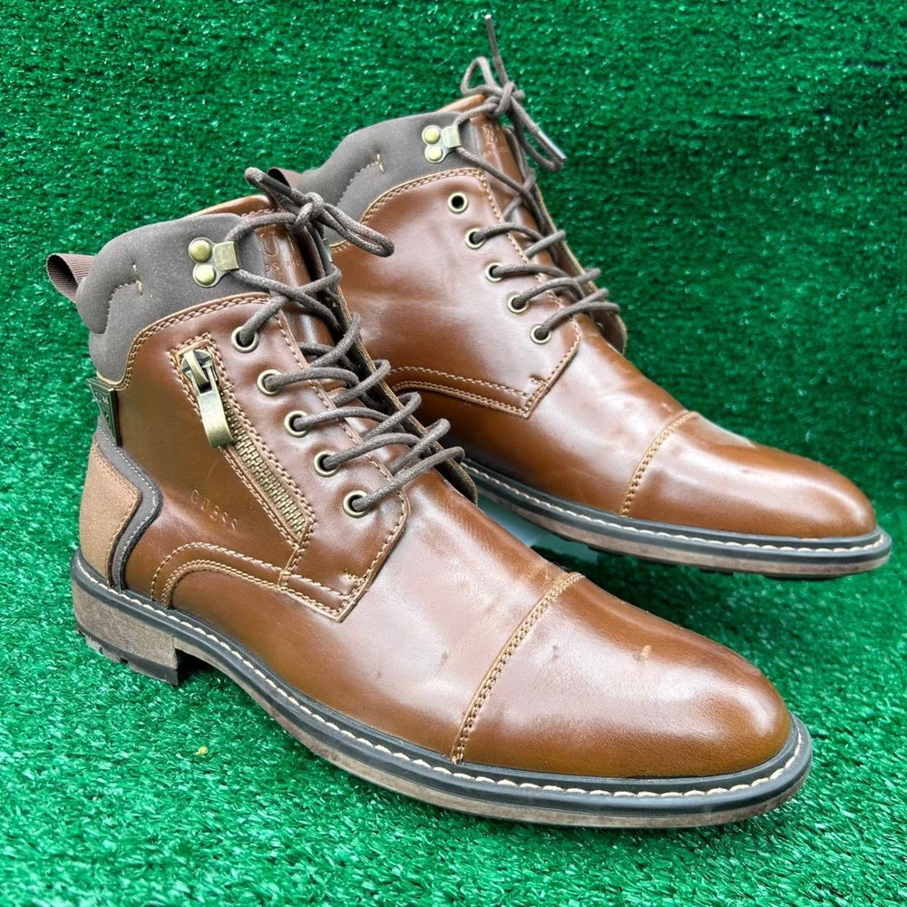 Guess GMSAMEL-R Mens Cap Toe Lace Up Boots Brown Cognac Size 8M